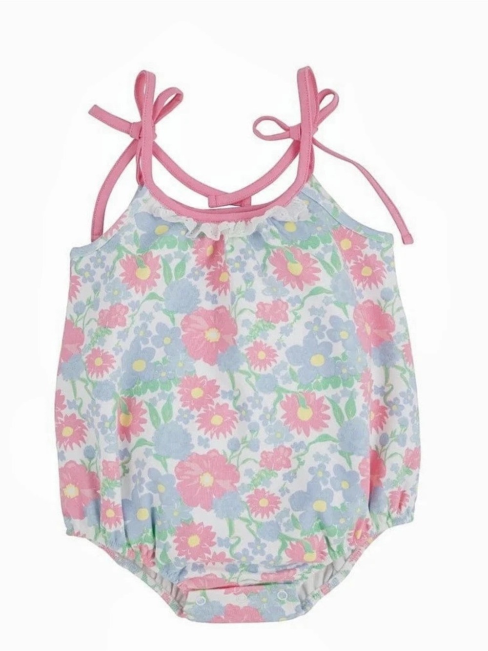 The Beaufort Floral Baby Romper in Blue & Pink Size 6-12